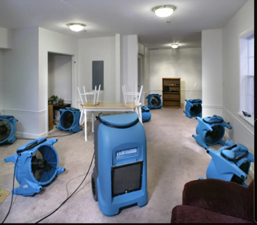 Air movers and dehumidifier setup for Water Damage Restoration in South Whitehall